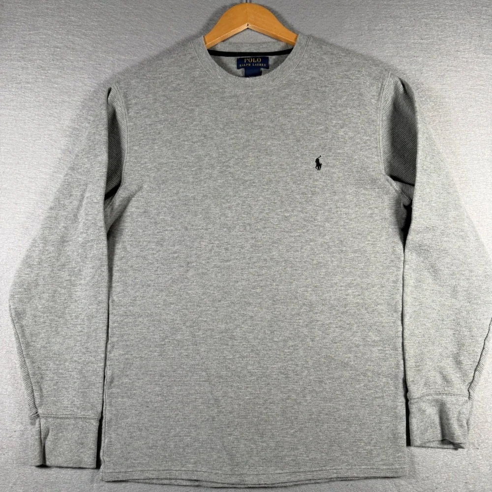 Polo Ralph Lauren Mens Gray Waffle Knit Thermal Long Sleeve Shirt Size Large